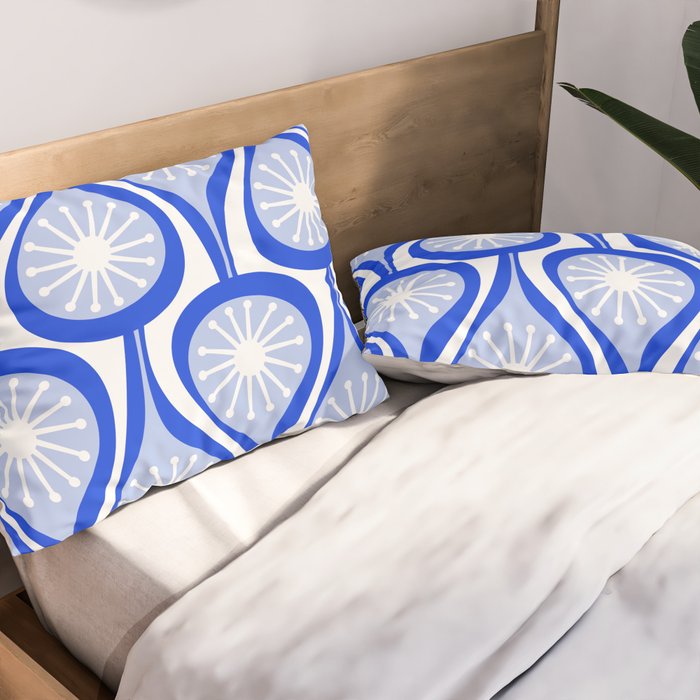 Atomic Drops Mid Century Modern Pattern Royal Blue Light Blue White Pillow Sham Gallery Image 2