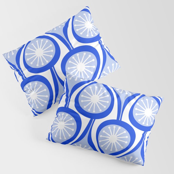 Atomic Drops Mid Century Modern Pattern Royal Blue Light Blue White Pillow Sham Gallery Image 3