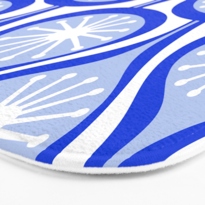 Atomic Drops Mid Century Modern Pattern Royal Blue Light Blue White Bath Mat Gallery Image 3