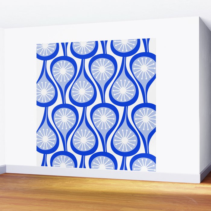 Atomic Drops Mid Century Modern Pattern Royal Blue Light Blue White Wall Mural Gallery Image 2