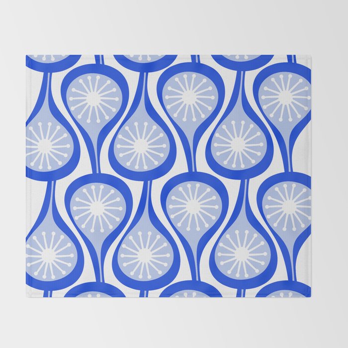 Atomic Drops Mid Century Modern Pattern Royal Blue Light Blue White Throw Blanket Gallery Image 2