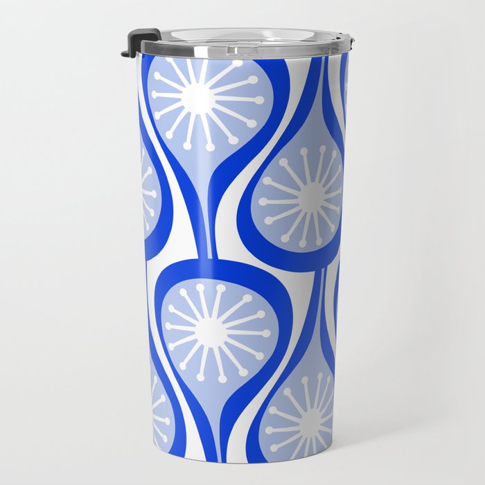 Atomic Drops Mid Century Modern Pattern Royal Blue Light Blue White Travel Mug Gallery Image 3