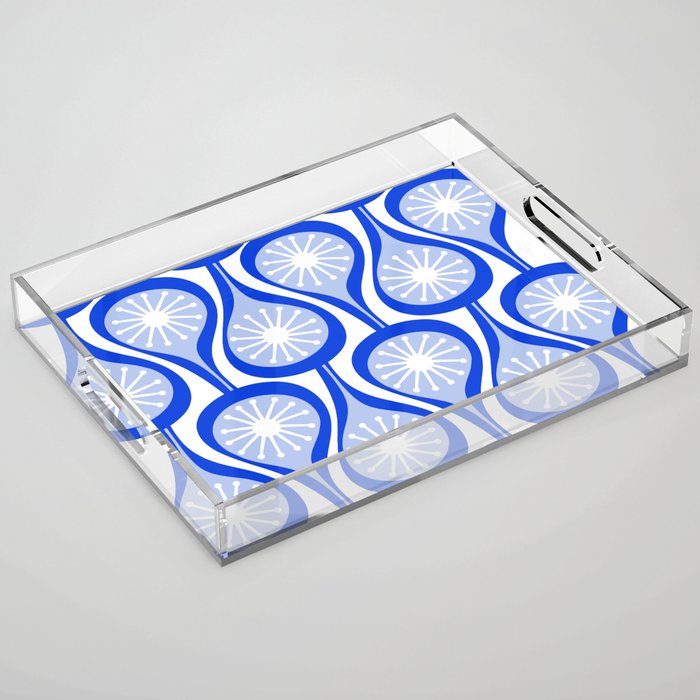 Atomic Drops Mid Century Modern Pattern Royal Blue Light Blue White Acrylic Tray Gallery Image 1