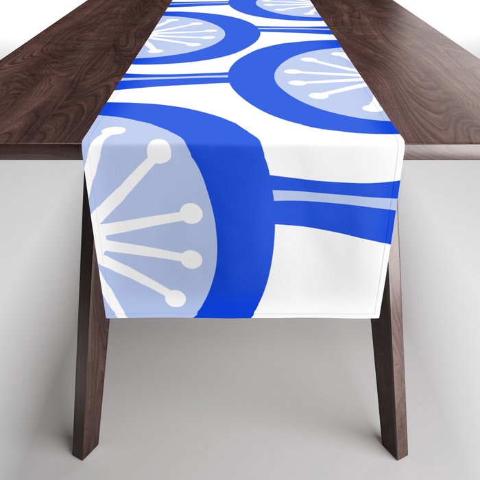 Atomic Drops Mid Century Modern Pattern Royal Blue Light Blue White Table Runner Gallery Image 1
