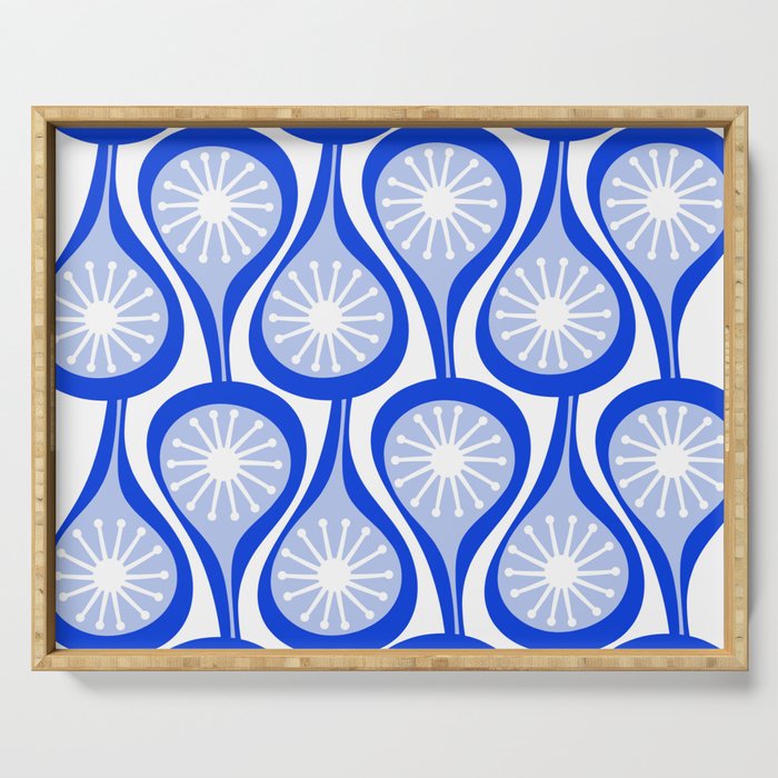 Atomic Drops Mid Century Modern Pattern Royal Blue Light Blue White Serving Tray Gallery Image 1