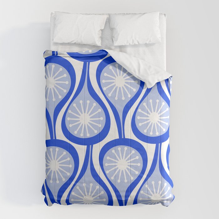 Atomic Drops Mid Century Modern Pattern Royal Blue Light Blue White Comforter Gallery Image 6
