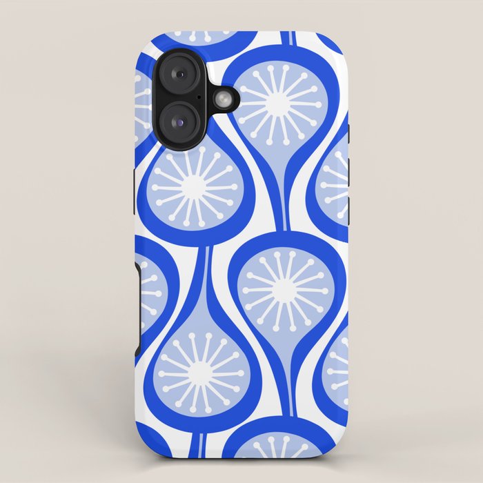 Atomic Drops Mid Century Modern Pattern Royal Blue Light Blue White iPhone Case Gallery Image 1