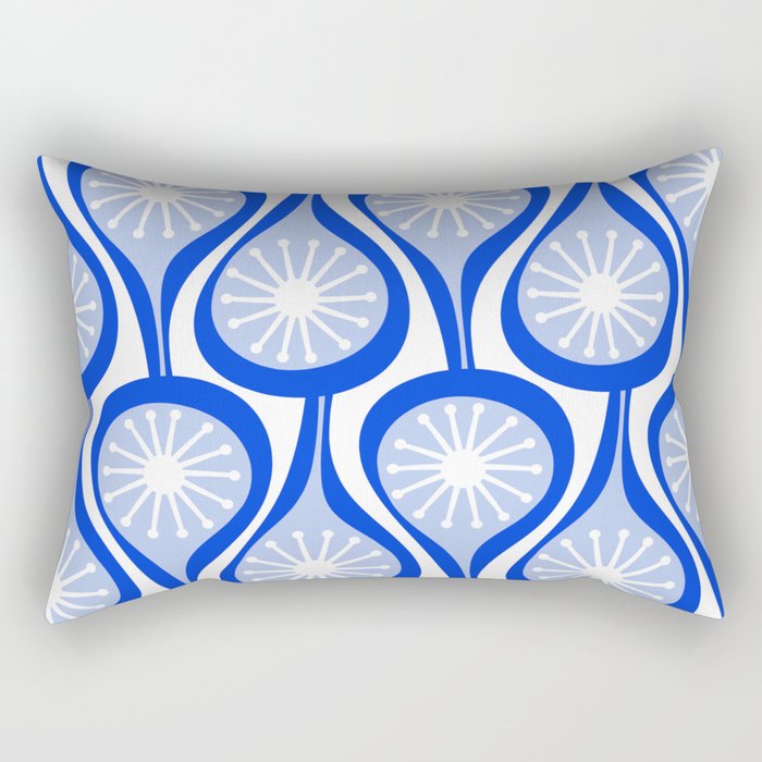 Atomic Drops Mid Century Modern Pattern Royal Blue Light Blue White Rectangular Pillow Gallery Image 2