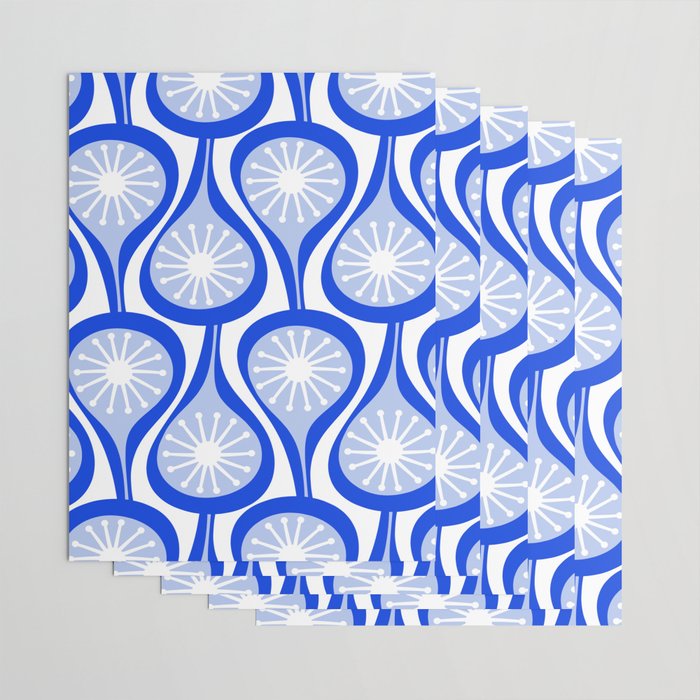 Atomic Drops Mid Century Modern Pattern Royal Blue Light Blue White Wrapping Paper Gallery Image 3