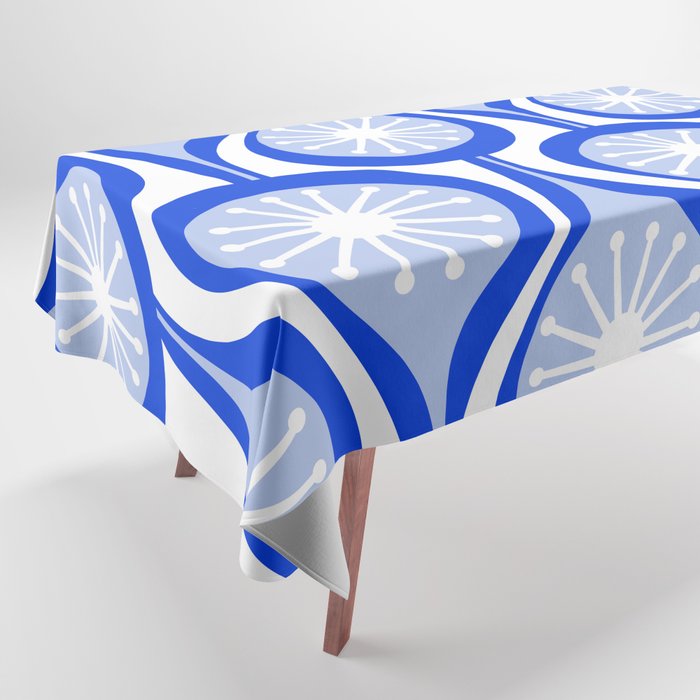 Atomic Drops Mid Century Modern Pattern Royal Blue Light Blue White Tablecloth Gallery Image 1