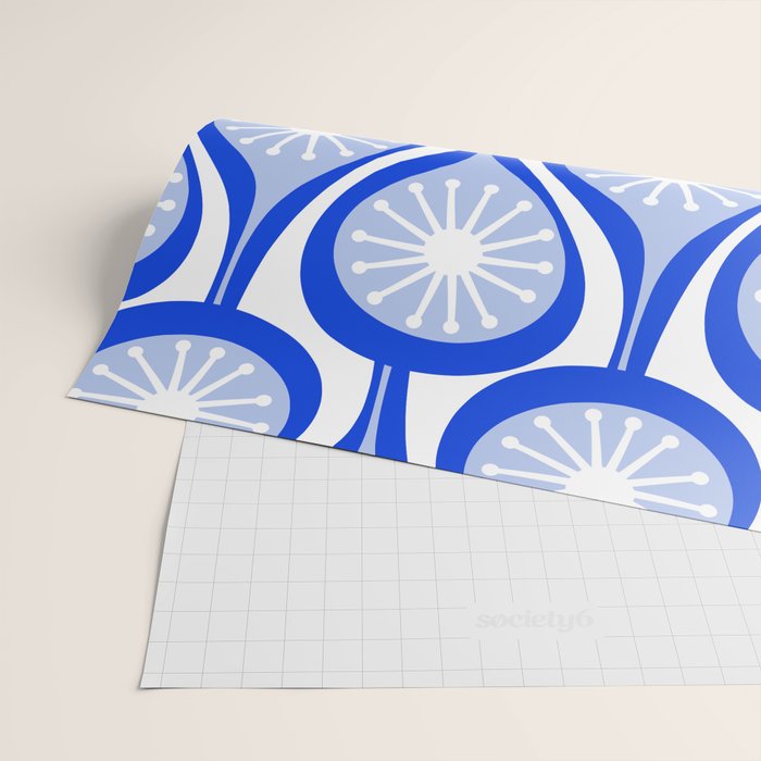 Atomic Drops Mid Century Modern Pattern Royal Blue Light Blue White Wrapping Paper Gallery Image 2