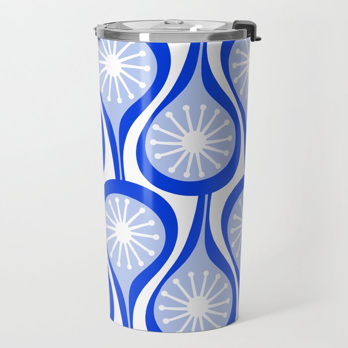 Atomic Drops Mid Century Modern Pattern Royal Blue Light Blue White Travel Mug Gallery Image 2