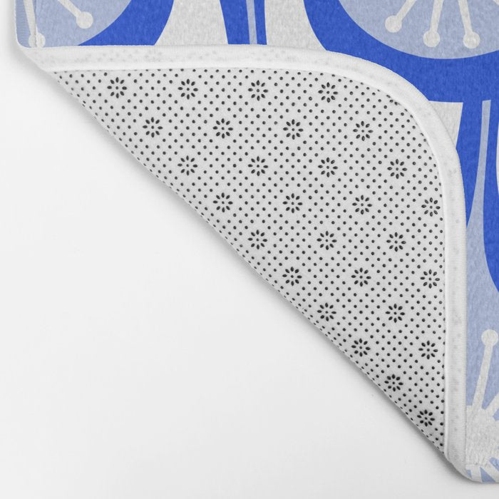 Atomic Drops Mid Century Modern Pattern Royal Blue Light Blue White Bath Mat Gallery Image 2
