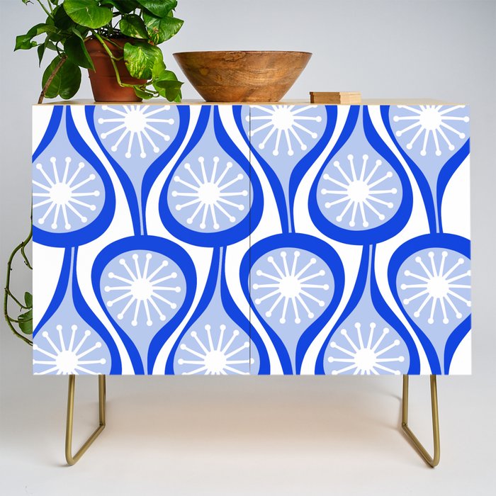 Atomic Drops Mid Century Modern Pattern Royal Blue Light Blue White Credenza Gallery Image 1