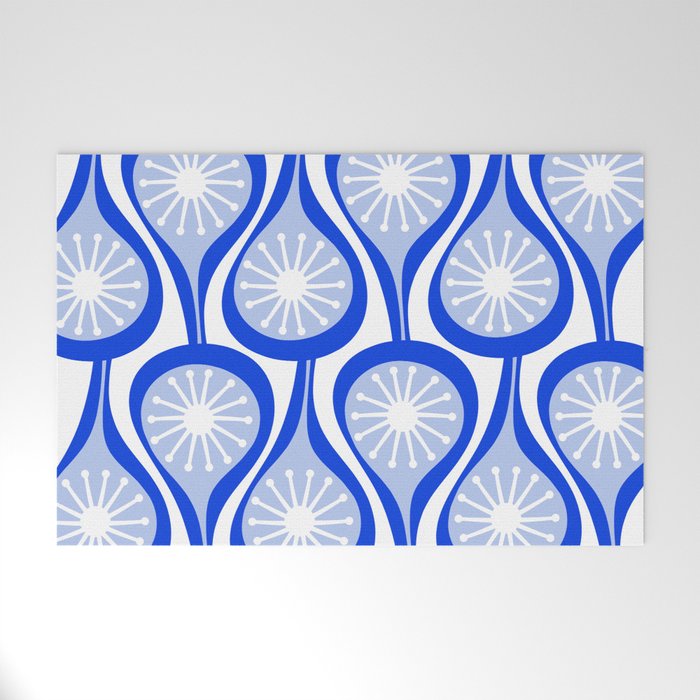 Atomic Drops Mid Century Modern Pattern Royal Blue Light Blue White Welcome Mat Gallery Image 1