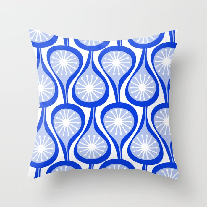 Atomic Drops Mid Century Modern Pattern Royal Blue Light Blue White Throw Pillow Gallery Image 6