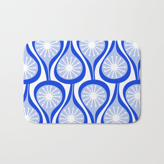 Atomic Drops Mid Century Modern Pattern Royal Blue Light Blue White Bath Mat Gallery Image 1