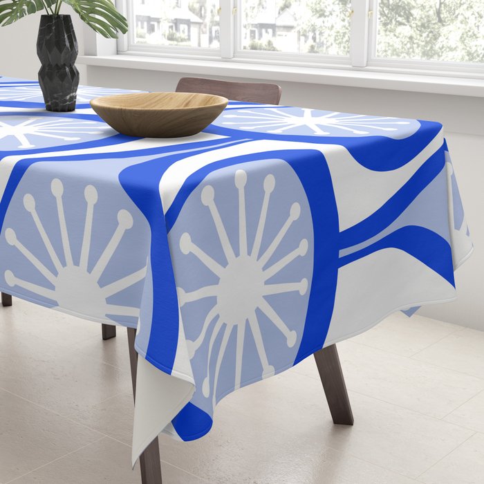 Atomic Drops Mid Century Modern Pattern Royal Blue Light Blue White Tablecloth Gallery Image 3
