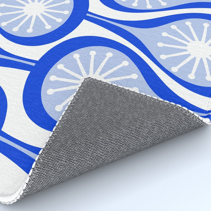 Atomic Drops Mid Century Modern Pattern Royal Blue Light Blue White Rug Gallery Image 4