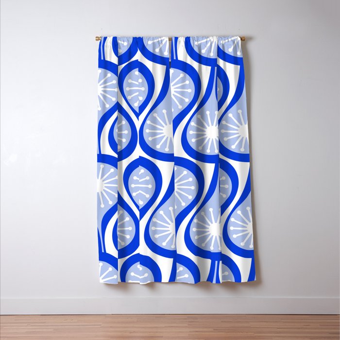 Atomic Drops Mid Century Modern Pattern Royal Blue Light Blue White Window Curtain Gallery Image 3