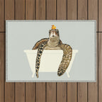 Sea Turtle in Bathtub #green Outdoor Rug Gallery Image 1