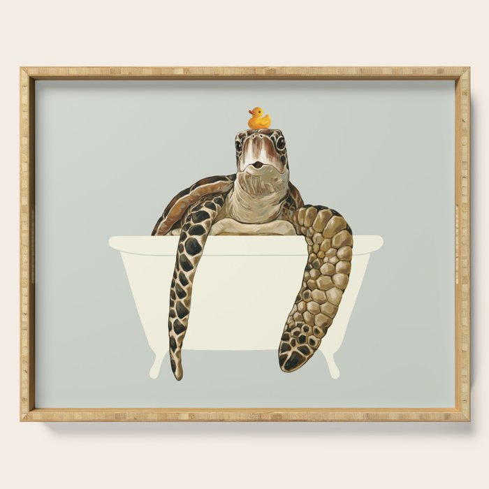 Sea Turtle in Bathtub #green Serving Tray Gallery Image 1