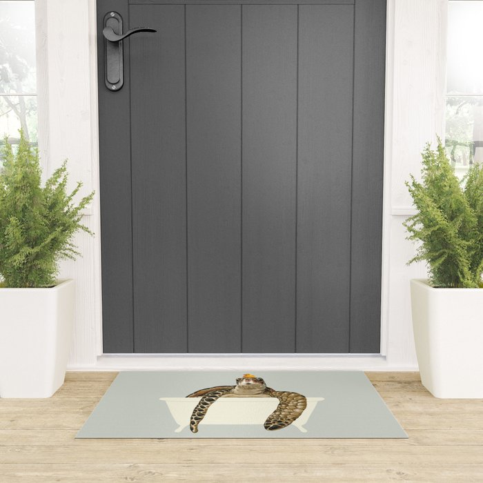 Sea Turtle in Bathtub #green Welcome Mat Gallery Image 3