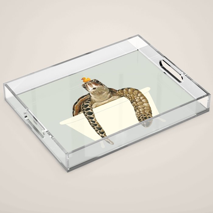 Sea Turtle in Bathtub #green Acrylic Tray Gallery Image 1