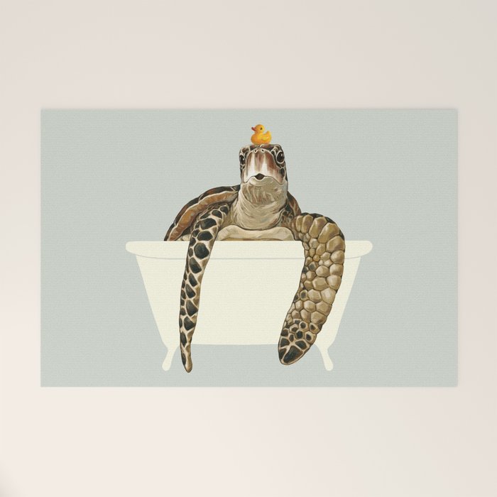 Sea Turtle in Bathtub #green Welcome Mat Gallery Image 1