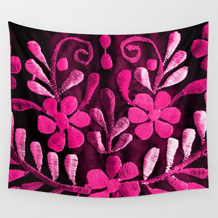Hot Pink Mexican Flowers Wall Tapestry Gallery Image 1