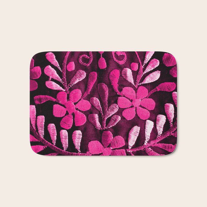 Hot Pink Mexican Flowers Bath Mat Gallery Image 1