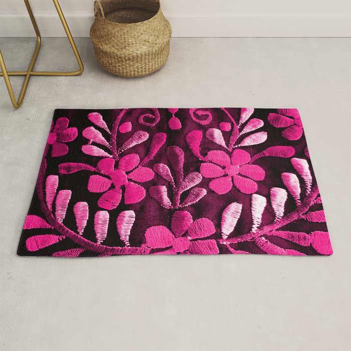 Hot Pink Mexican Flowers Rug Gallery Image 1