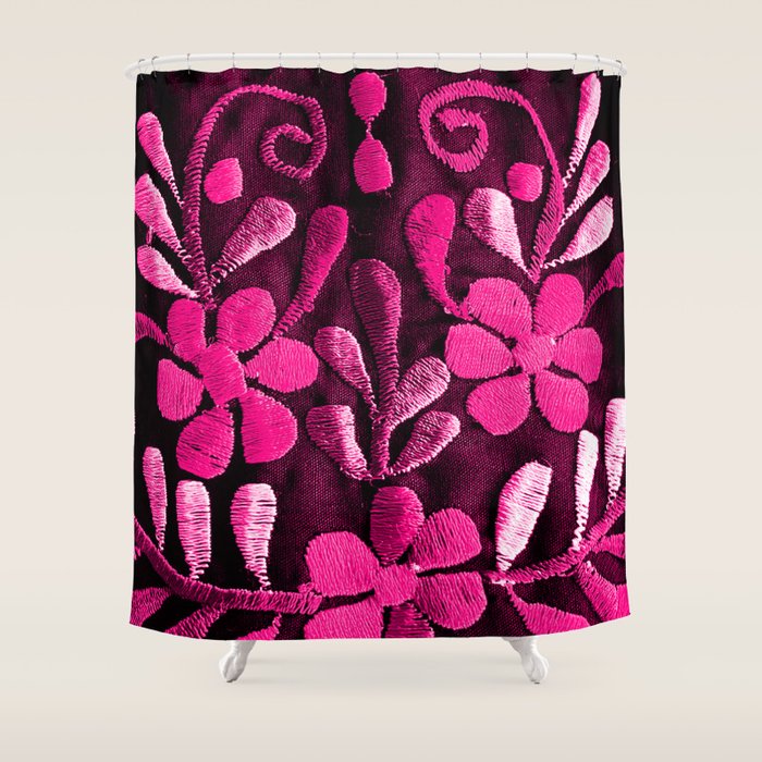 Hot Pink Mexican Flowers Shower Curtain Gallery Image 1