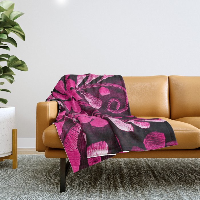 Hot Pink Mexican Flowers Throw Blanket Gallery Image 1