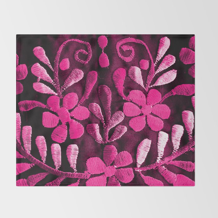 Hot Pink Mexican Flowers Throw Blanket Gallery Image 2