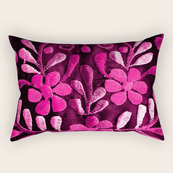 Hot Pink Mexican Flowers Rectangular Pillow Gallery Image 1