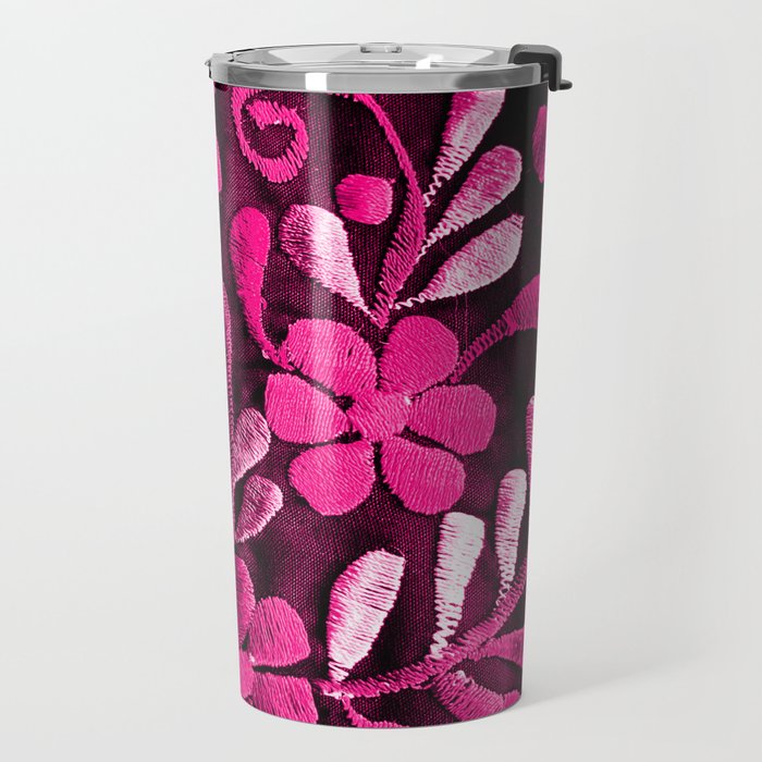 Hot Pink Mexican Flowers Travel Mug Gallery Image 2