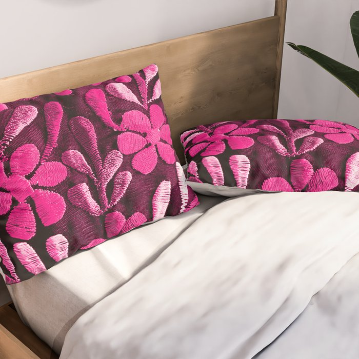 Hot Pink Mexican Flowers Pillow Sham Gallery Image 2