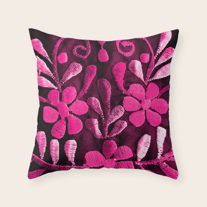 Hot Pink Mexican Flowers Throw Pillow Gallery Image 1