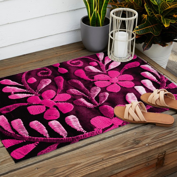 Hot Pink Mexican Flowers Outdoor Rug Gallery Image 2