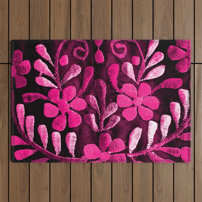 Hot Pink Mexican Flowers Outdoor Rug Gallery Image 1