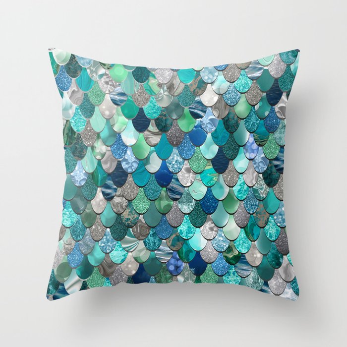 Mermaid Art, Sea,Teal, Mint, Aqua, Blue Throw Pillow Gallery Image 6