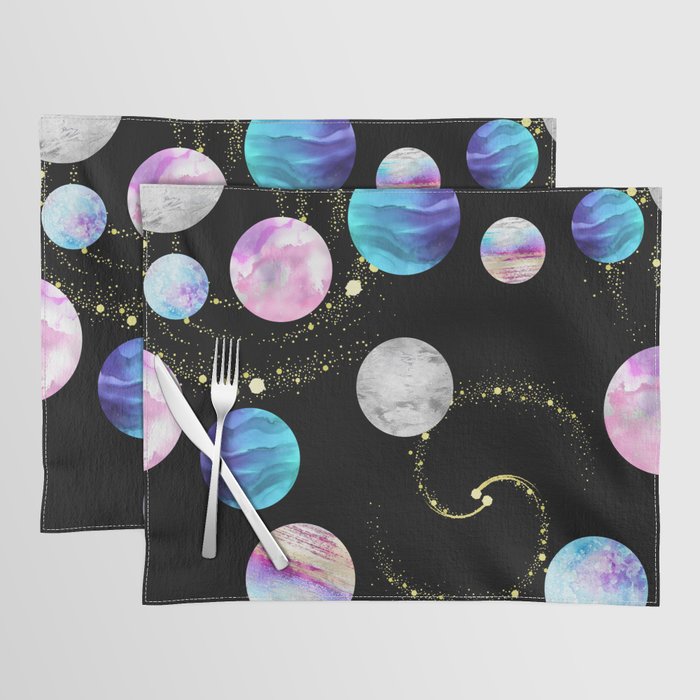 Outer Space: Planets, Galaxies, and Stars (watercolor and gold) Pattern Placemat Gallery Image 1