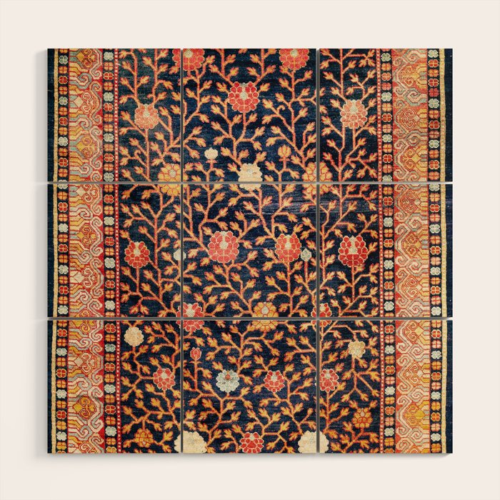 Silk Khotan East Turkestan Rug Print Wood Wall Art Gallery Image 1