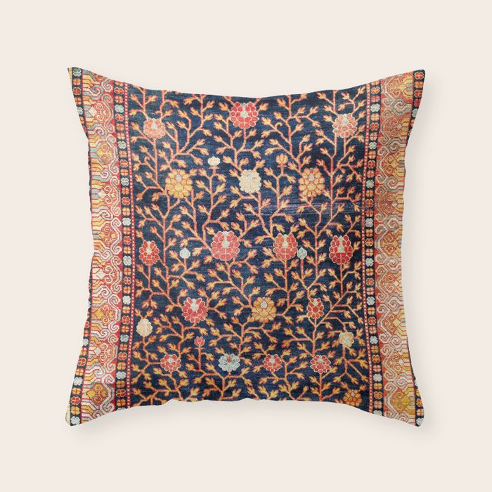 Silk Khotan East Turkestan Rug Print Throw Pillow Gallery Image 1