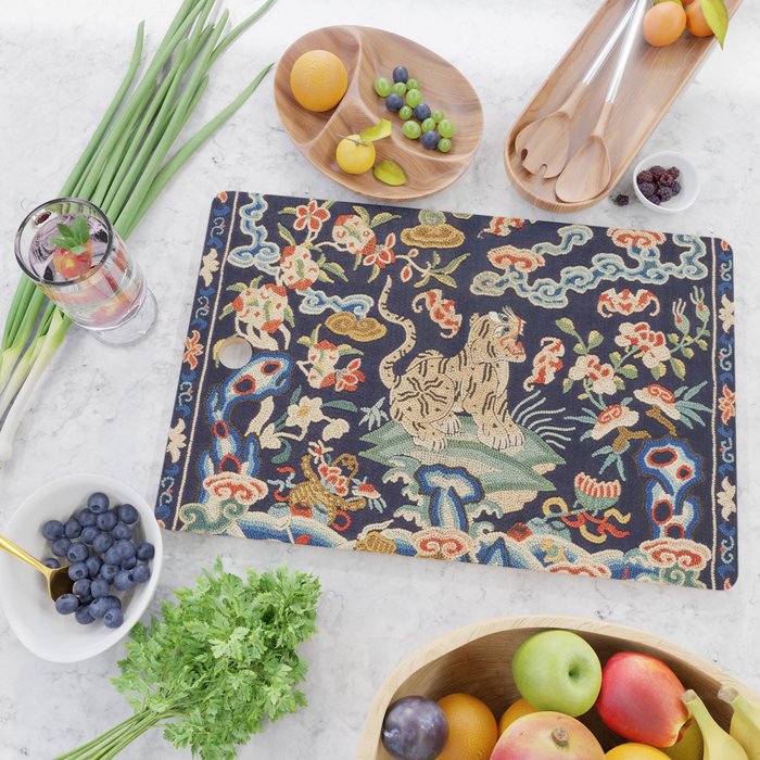 Oriental Tiger vintage embroidery tapestry Cutting Board Gallery Image 2