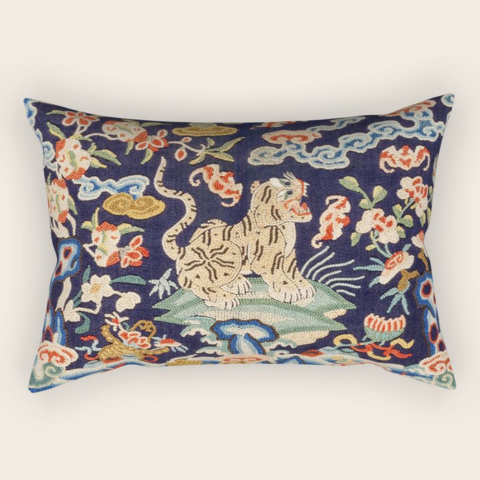 Oriental Tiger vintage embroidery tapestry Rectangular Pillow Gallery Image 1