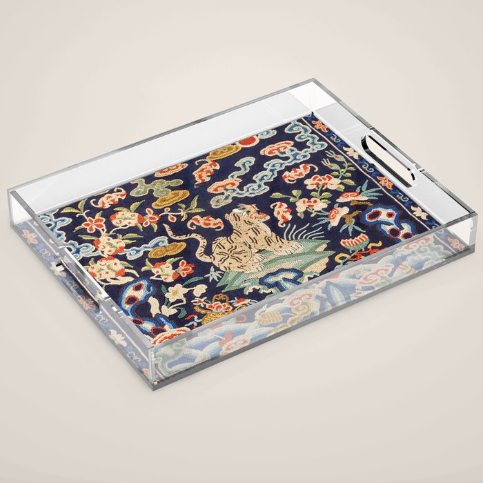 Oriental Tiger vintage embroidery tapestry Acrylic Tray Gallery Image 1