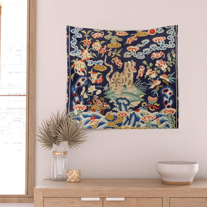 Oriental Tiger vintage embroidery tapestry Wall Tapestry Gallery Image 2