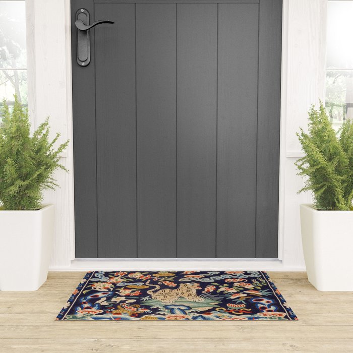 Oriental Tiger vintage embroidery tapestry Welcome Mat Gallery Image 3